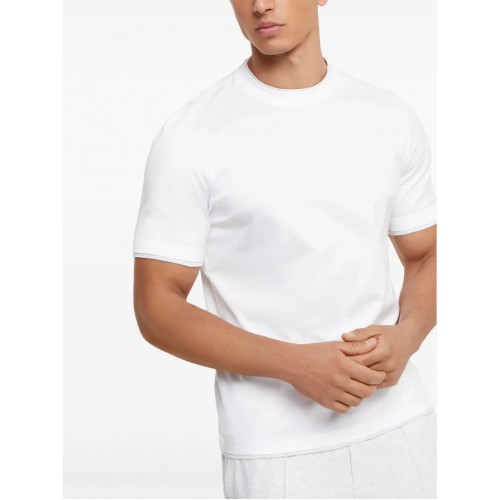 Tricou BRUNELLO CUCINELLI, Double Layer, Cotton, White Tricou BRUNELLO CUCINELLI, Double Layer, Cotton, White