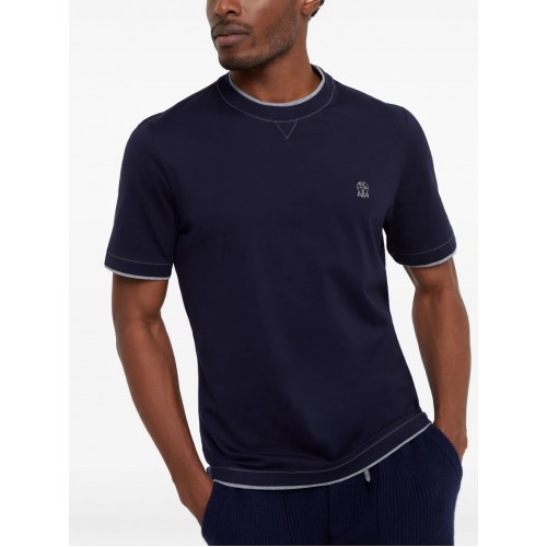 Tricou BRUNELLO CUCINELLI, Embroidered Logo, Navy Blue Tricou BRUNELLO CUCINELLI, Embroidered Logo, Navy Blue