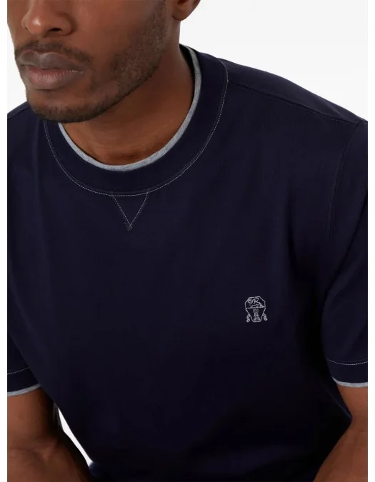 Tricou BRUNELLO CUCINELLI, Embroidered Logo, Navy Blue - M0B137451GCB422