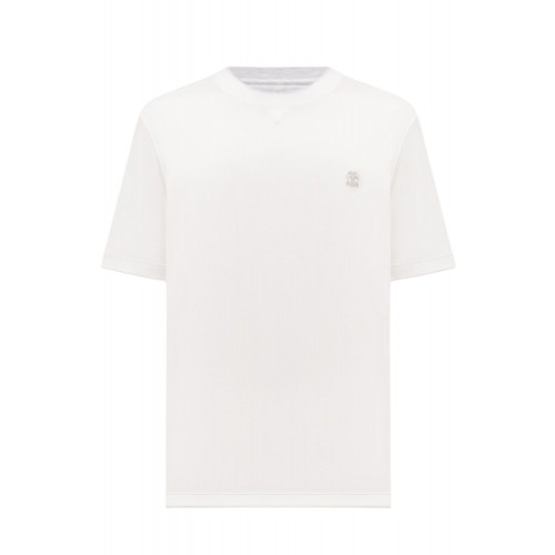 Tricou BRUNELLO CUCINELLI, White T-shirt with embroidered emblem