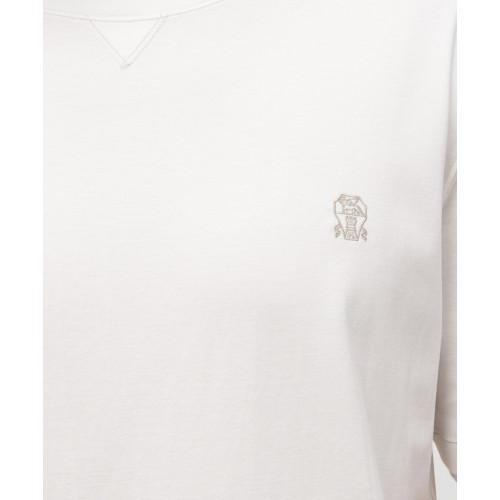 Tricou BRUNELLO CUCINELLI, White T-shirt with embroidered emblem