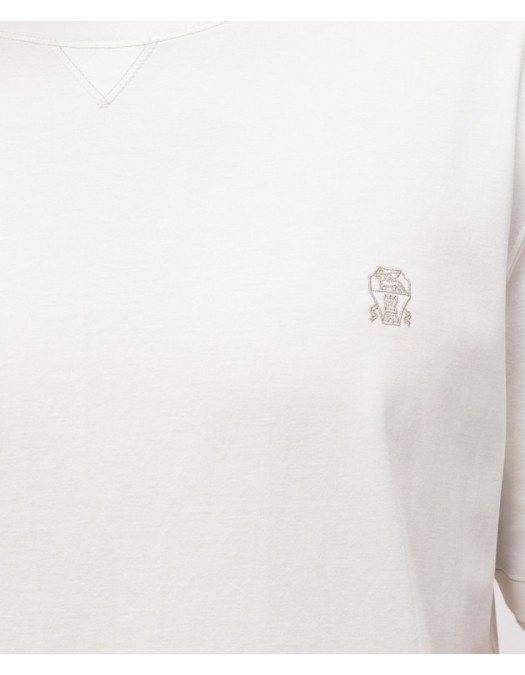 Tricou BRUNELLO CUCINELLI, White T-shirt with embroidered emblem - M0B137451GCGY23
