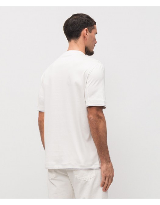 Tricou BRUNELLO CUCINELLI, White T-shirt with embroidered emblem - M0B137451GCGY23