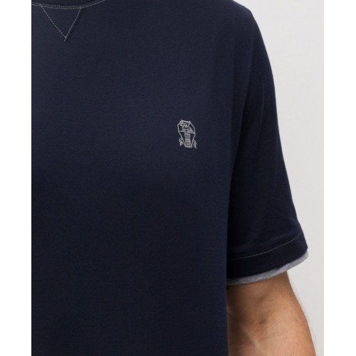 Tricou BRUNELLO CUCINELLI, Blue T-shirt with embroidered emblem