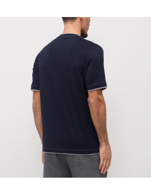 Tricou BRUNELLO CUCINELLI, Blue T-shirt with embroidered emblem - M0B137451GCHM51