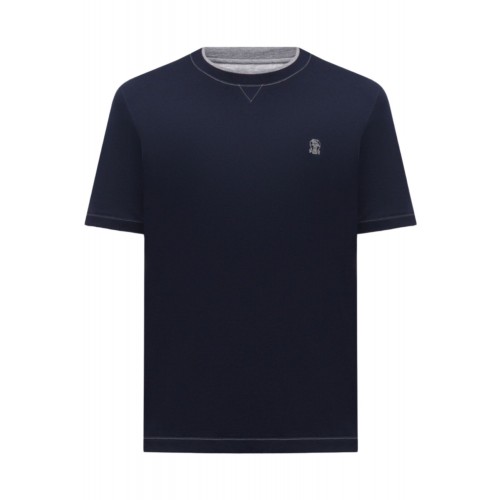 Tricou BRUNELLO CUCINELLI, Blue T-shirt with embroidered emblem