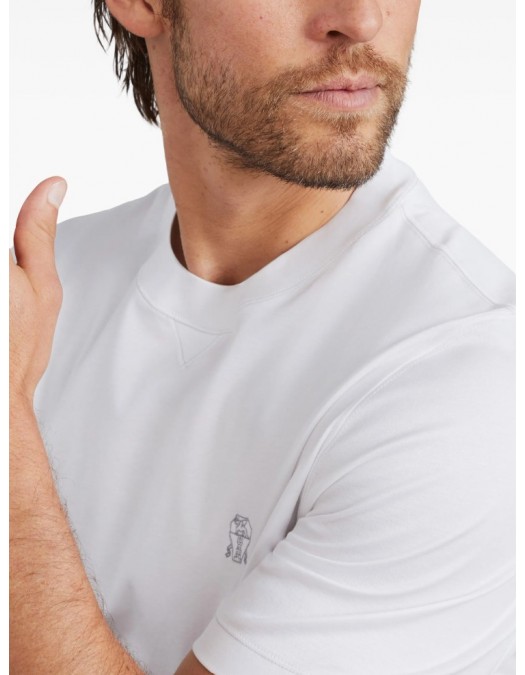 Tricou BRUNELLO CUCINELLI, Classic Design, Grey Logo, White - M0B138440CK640