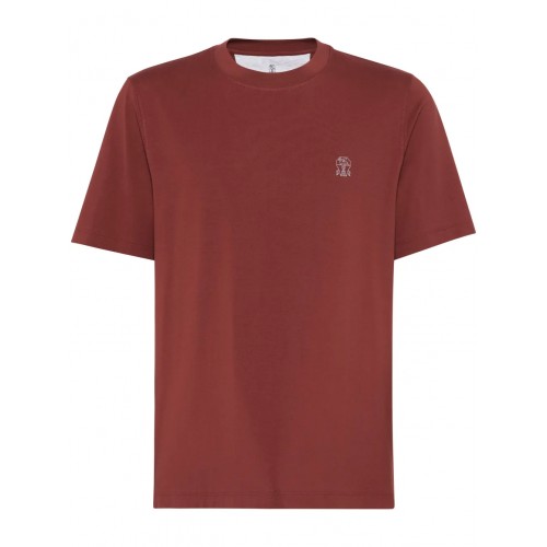 Tricou BRUNELLO CUCINELLI, White Logo Print, Deep Red Tricou BRUNELLO CUCINELLI, White Logo Print, Deep Red