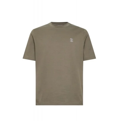 Tricou BRUNELLO CUCINELLI, Logo Embroidered, Simple, Kaki