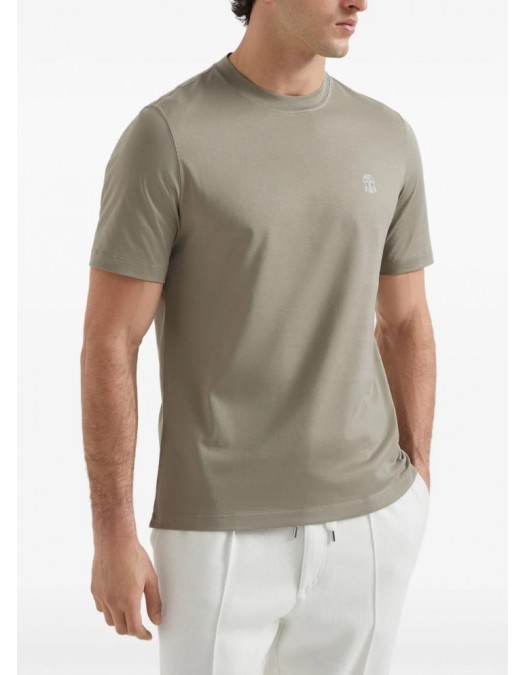 Tricou BRUNELLO CUCINELLI, Logo Embroidered, Simple, Kaki - M0B138440CTK16