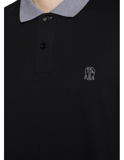 Tricou BRUNELLO CUCINELLI, Logo Embroidered, Polo, Grey Details, Black - M0B138790GCCB75