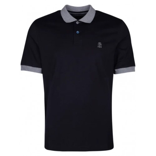 Tricou BRUNELLO CUCINELLI, Logo Embroidered, Polo, Grey Details, Black