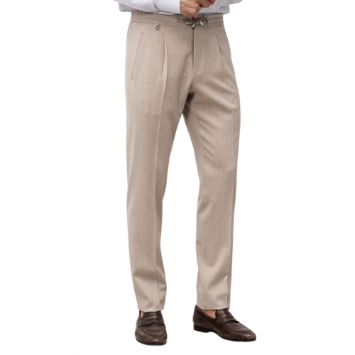 PANTALONI STEFANO RICCI , Logo Insert, Wool, Silk, Light Beige PANTALONI STEFANO RICCI , Logo Insert, Wool, Silk, Light Beige