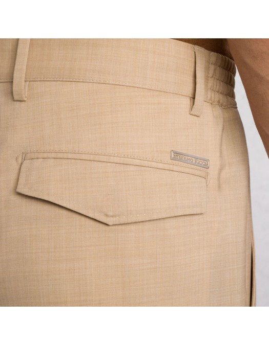 PANTALONI STEFANO RICCI , Logo Insert, Wool, Light Beige - M1T5100150WEA02S1001