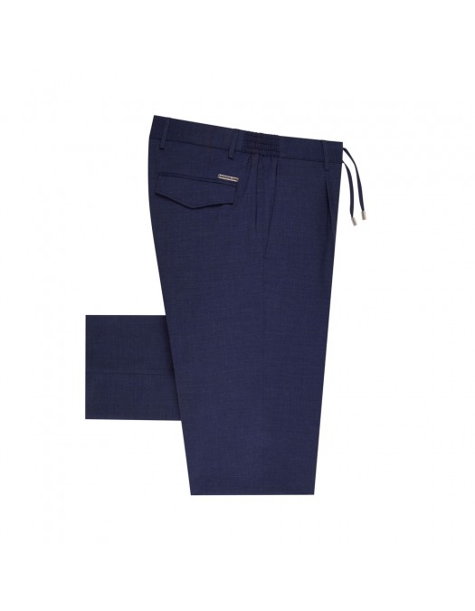 PANTALONI STEFANO RICCI , Logo Insert, Flap Pockets, Wool, Navy Blue - M1T5100150WEA02S5011