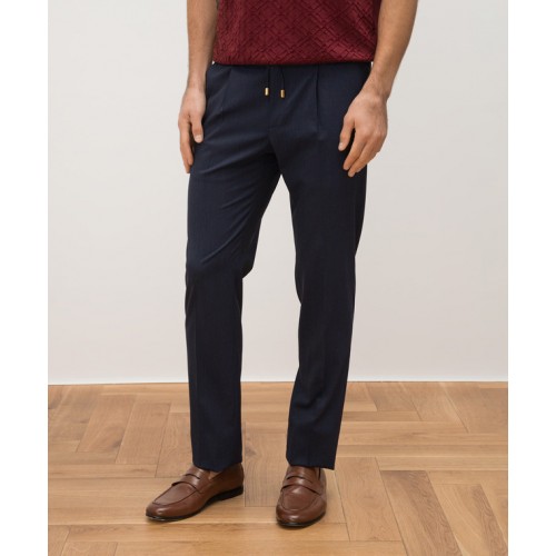 PANTALONI STEFANO RICCI , Logo Insert, Wool, Navy Blue PANTALONI STEFANO RICCI , Logo Insert, Wool, Navy Blue