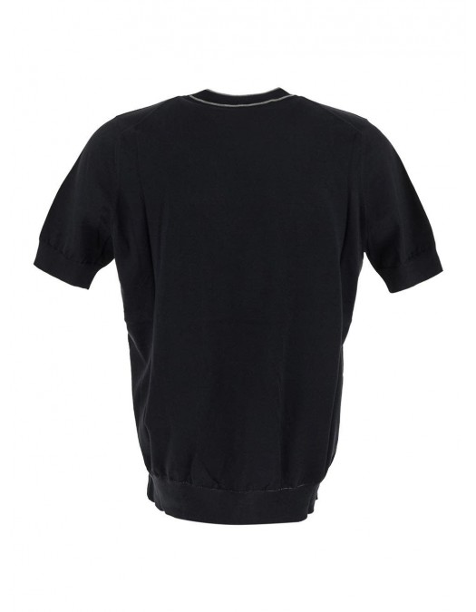 Tricou BRUNELLO CUCINELLI, Cotton Knitwear, White Details, Black - M29802030CMY76 Tricou BRUNELLO CUCINELLI, Cotton Knitwear, White Details, Black - M29802030CMY76