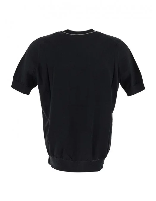 Tricou BRUNELLO CUCINELLI, Cotton Knitwear, White Details, Black - M29802030CMY76 Tricou BRUNELLO CUCINELLI, Cotton Knitwear, White Details, Black - M29802030CMY76