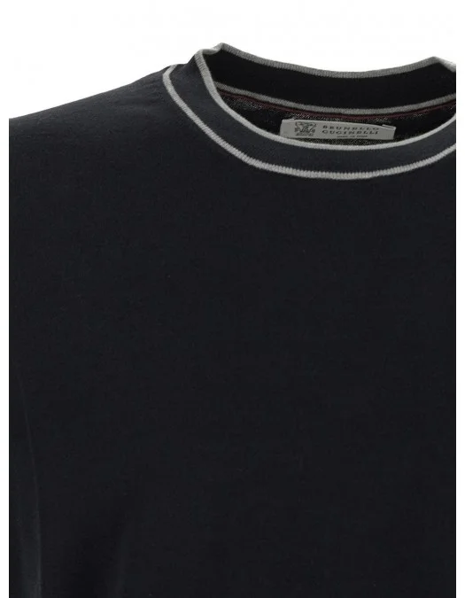 Tricou BRUNELLO CUCINELLI, Cotton Knitwear, White Details, Black - M29802030CMY76 Tricou BRUNELLO CUCINELLI, Cotton Knitwear, White Details, Black - M29802030CMY76