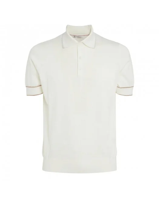 Tricou BRUNELLO CUCINELLI, Soft Red Details, Polo, White - M29802035CGW78 Tricou BRUNELLO CUCINELLI, Soft Red Details, Polo, White - M29802035CGW78