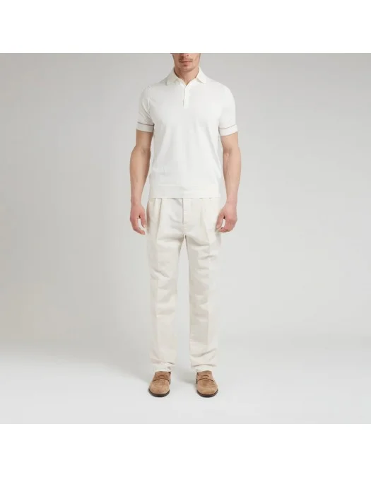 Tricou BRUNELLO CUCINELLI, Soft Red Details, Polo, White - M29802035CGW78 Tricou BRUNELLO CUCINELLI, Soft Red Details, Polo, White - M29802035CGW78