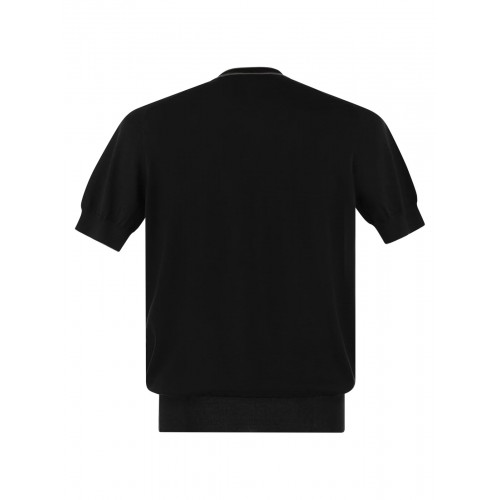 Tricou BRUNELLO CUCINELLI, Striped-Neck, Short-Sleeve, Black Tricou BRUNELLO CUCINELLI, Striped-Neck, Short-Sleeve, Black