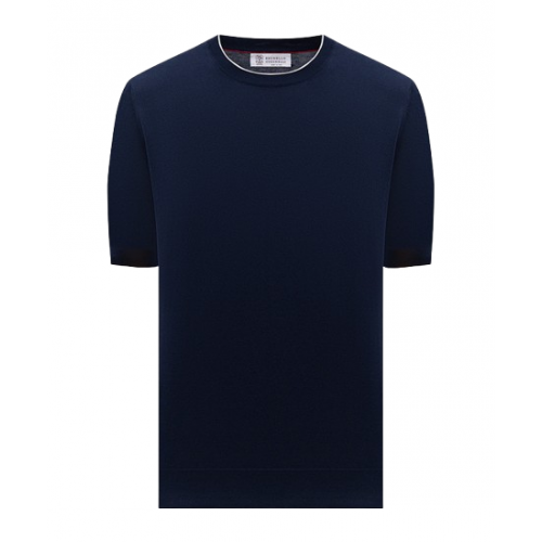 Tricou BRUNELLO CUCINELLI,  Contrast Trim, Navy Blue Tricou BRUNELLO CUCINELLI,  Contrast Trim, Navy Blue