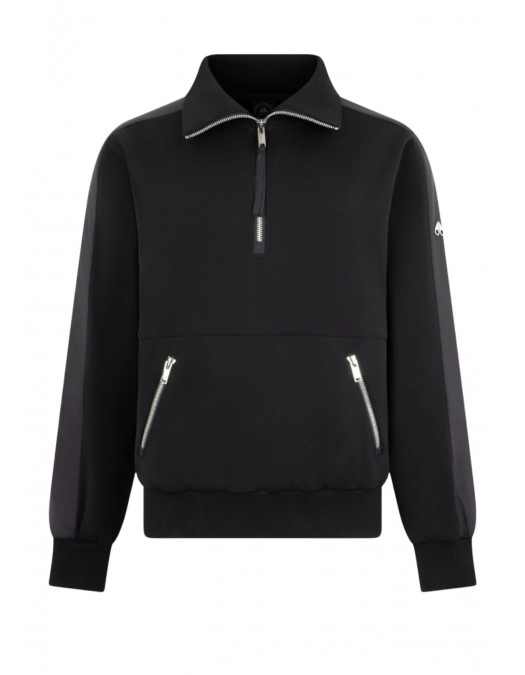 Jacheta Moose Knuckles, MIX MEDIA QUARTER ZIP SWEATER, Black - M35LS632292