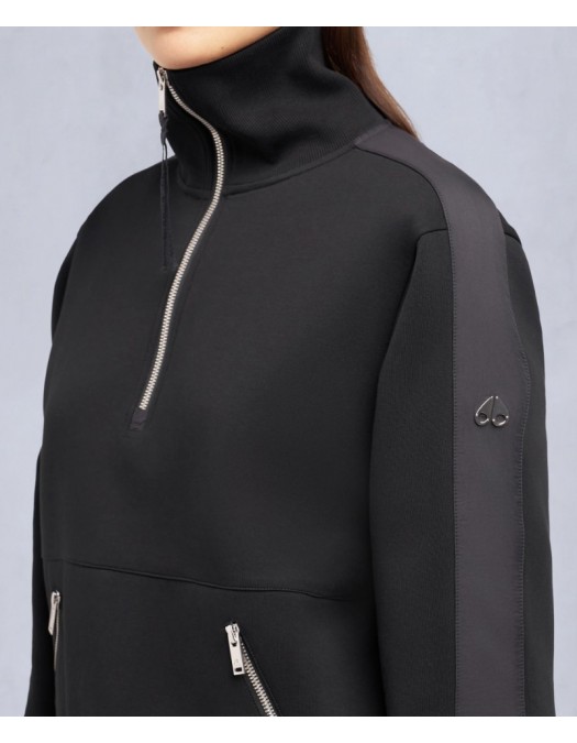 Jacheta Moose Knuckles, MIX MEDIA QUARTER ZIP SWEATER, Black - M35LS632292