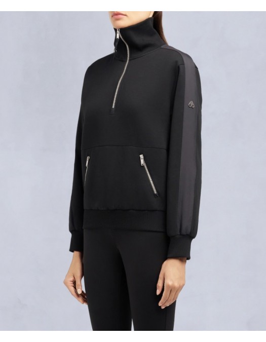 Jacheta Moose Knuckles, MIX MEDIA QUARTER ZIP SWEATER, Black - M35LS632292