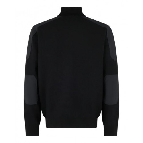 Jacheta Moose Knuckles, Blue Cardigan with Knitted Inserts and Logo Patch