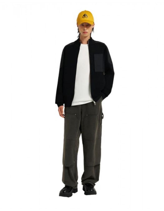 Jacheta Moose Knuckles, Blue Cardigan with Knitted Inserts and Logo Patch - M35MK668292