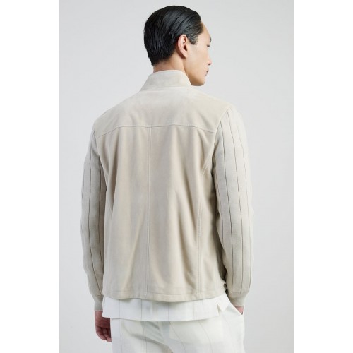 Jacheta ELEVENTY, Suede and Ribbed Cotton Knit Hybrid, Cream