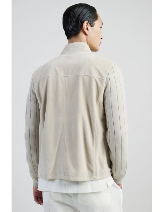 Jacheta ELEVENTY, Suede and Ribbed Cotton Knit Hybrid, Cream - M75GBTM21PEL0M0220202