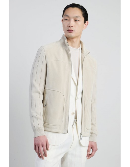 Jacheta ELEVENTY, Suede and Ribbed Cotton Knit Hybrid, Cream - M75GBTM21PEL0M0220202
