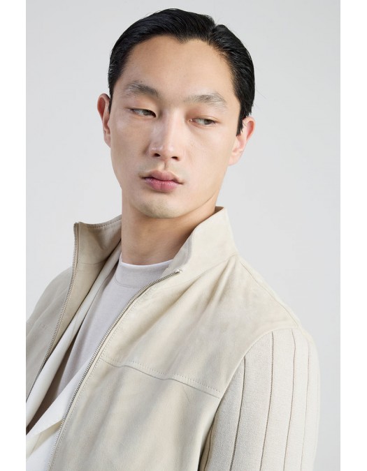 Jacheta ELEVENTY, Suede and Ribbed Cotton Knit Hybrid, Cream - M75GBTM21PEL0M0220202