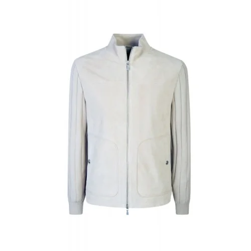 Jacheta ELEVENTY, Suede and Ribbed Cotton Knit Hybrid, Cream