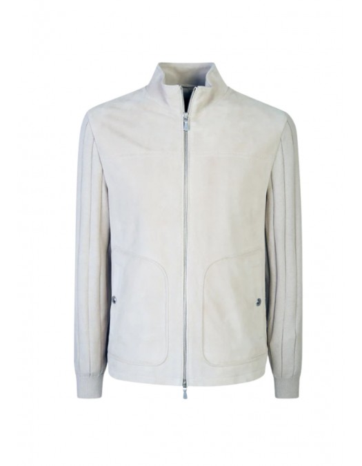 Jacheta ELEVENTY, Suede and Ribbed Cotton Knit Hybrid, Cream - M75GBTM21PEL0M0220202