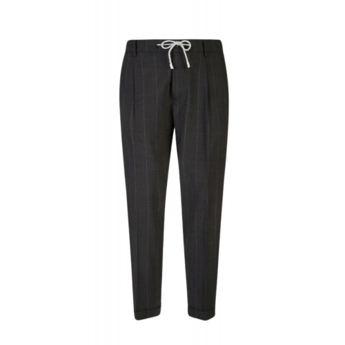 Pantaloni ELEVENTY, pinstripe wool jogger trousers with pleats, Negru