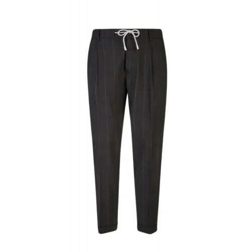 Pantaloni ELEVENTY, pinstripe wool jogger trousers with pleats, Negru