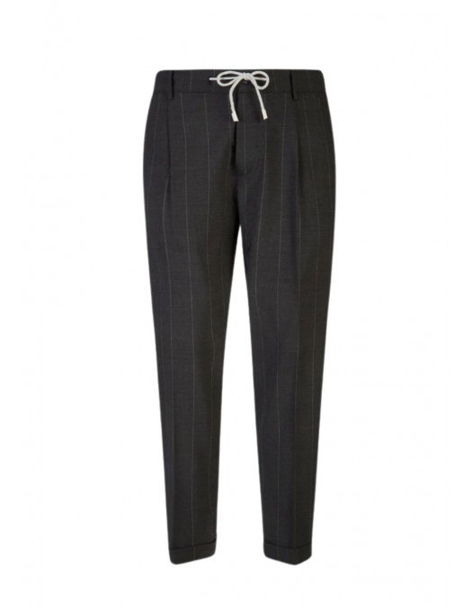 Pantaloni ELEVENTY, pinstripe wool jogger trousers with pleats, Negru - M75PANG03TES0L09511
