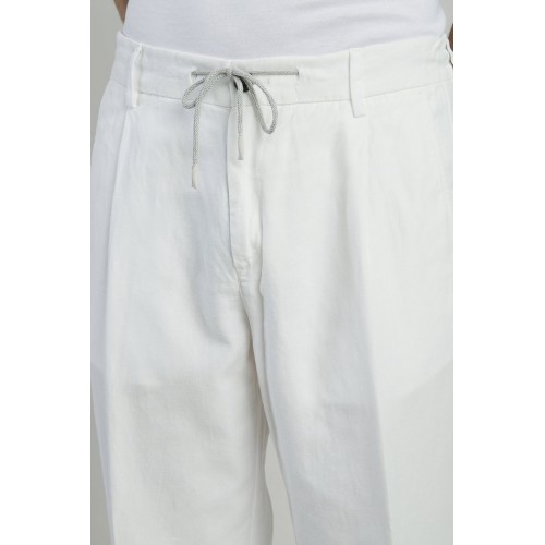 Pantaloni ELEVENTY, garment-dyed cotton linen pleated joggers, Alb