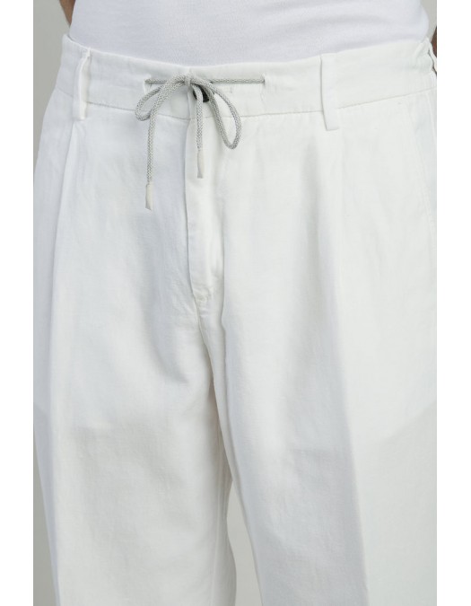 Pantaloni ELEVENTY, garment-dyed cotton linen pleated joggers, Alb - M75PANG03TET0K00701N