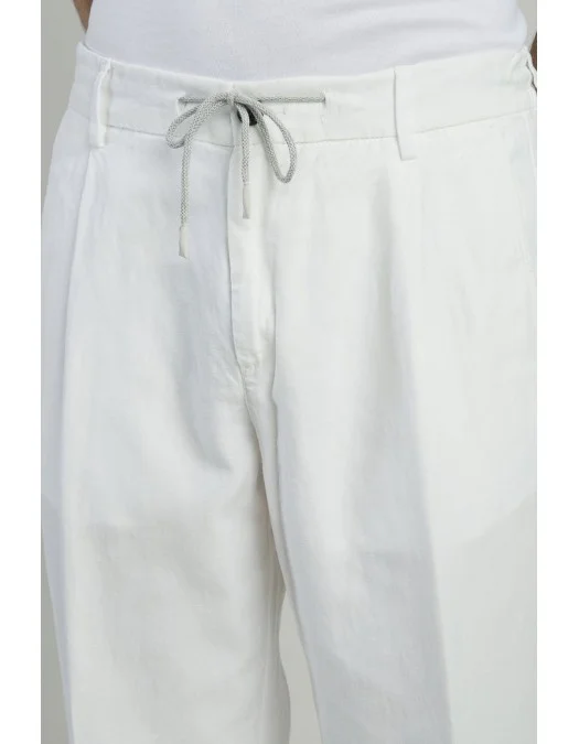 Pantaloni ELEVENTY, garment-dyed cotton linen pleated joggers, Alb - M75PANG03TET0K00701N