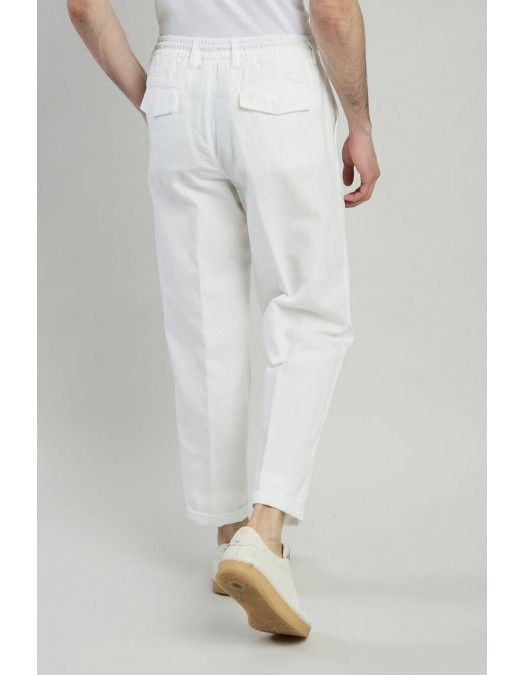 Pantaloni ELEVENTY, garment-dyed cotton linen pleated joggers, Alb - M75PANG03TET0K00701N