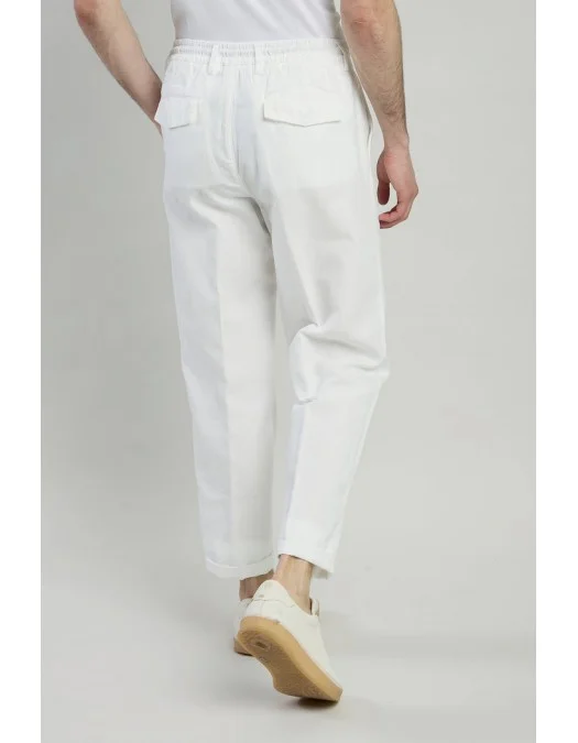 Pantaloni ELEVENTY, garment-dyed cotton linen pleated joggers, Alb - M75PANG03TET0K00701N