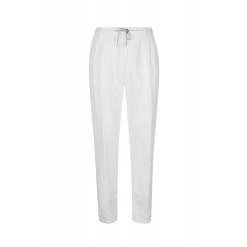 Pantaloni ELEVENTY, garment-dyed cotton linen pleated joggers, Alb