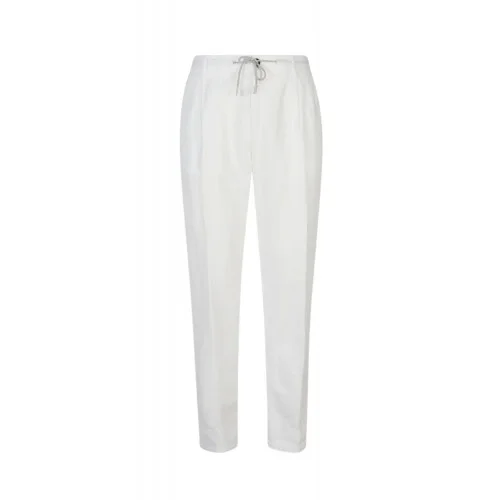 Pantaloni ELEVENTY, garment-dyed cotton linen pleated joggers, Alb