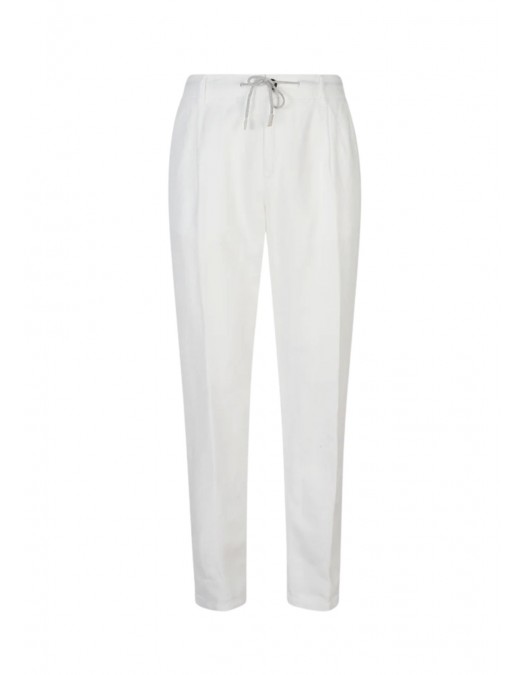 Pantaloni ELEVENTY, garment-dyed cotton linen pleated joggers, Alb - M75PANG03TET0K00701N