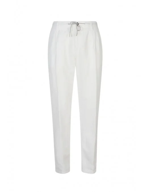 Pantaloni ELEVENTY, garment-dyed cotton linen pleated joggers, Alb - M75PANG03TET0K00701N